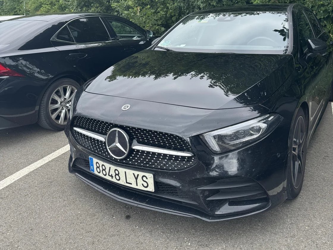 Black Mercedes A-Class with Spanish number plates — the kind of vehicle we buy